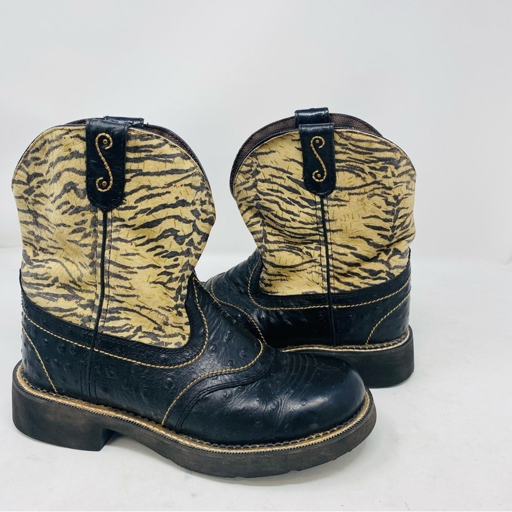 Justin Gypsy Roper Ostrich Leather Tiger Calf Hair Cowboy Boots Size 10